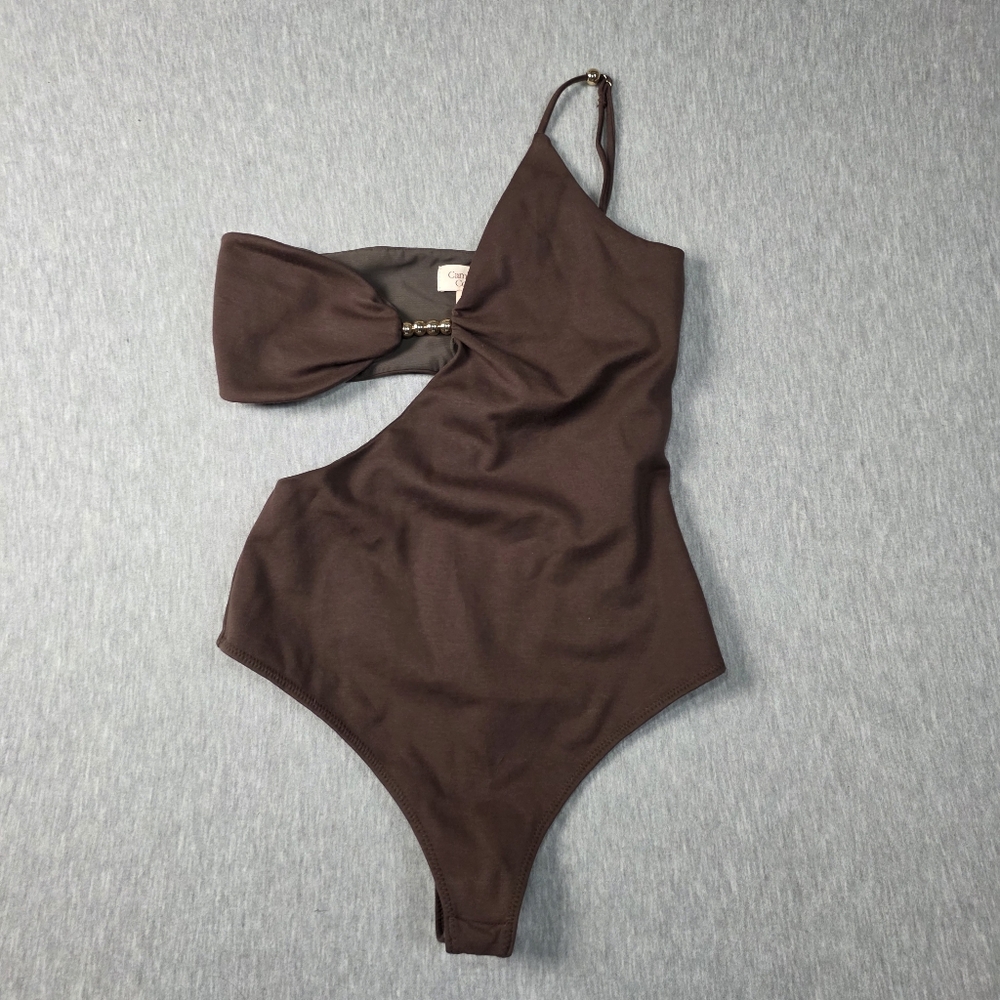Camila Coelho Revolve One Piece Cut Out Swimsuit Size XS Brown And Gold